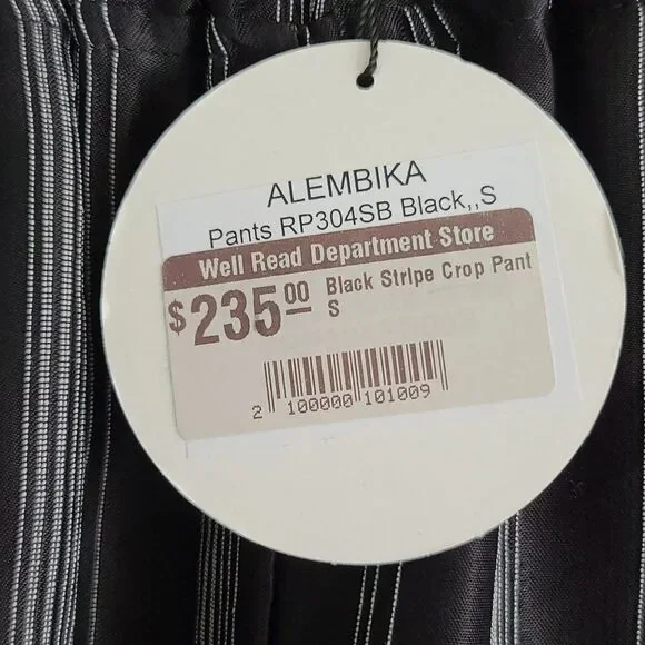 Alembika Black White Stripe Crop Pant Wide Leg Pull On Silky Size‎ Small NWT - Picture 5 of 12